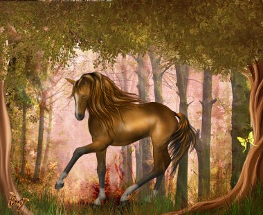 Horse in magic forrest clipart