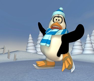 Pinguin on a frozen pond clipart