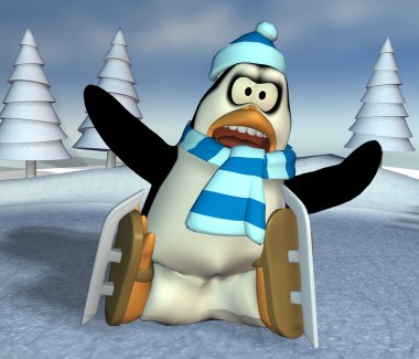 Pinguin on a frozen pond clipart