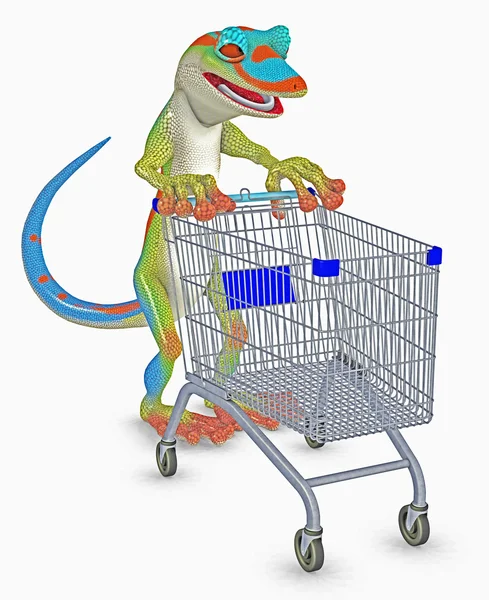 Gecko alışveriş gidiyor — Stok fotoğraf