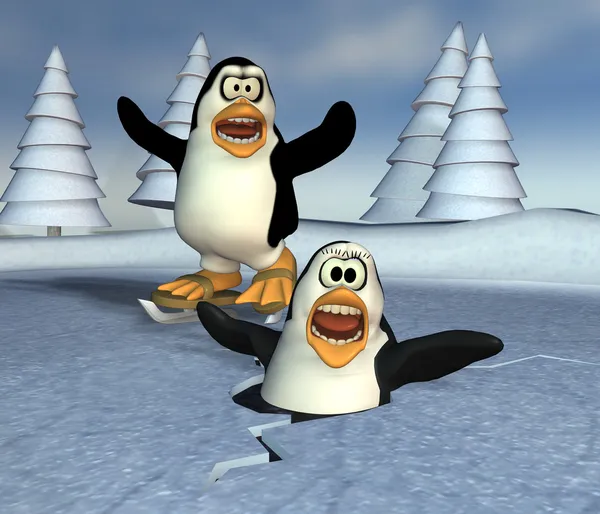 Pinguini su uno stagno congelato — Foto Stock
