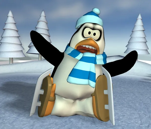 Pinguin op een bevroren vijver — Stockfoto