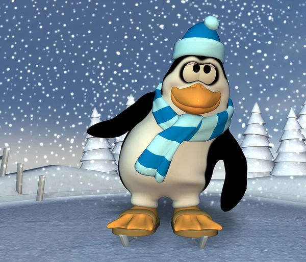 Penguin na zamarzniętym stawie — Zdjęcie stockowe