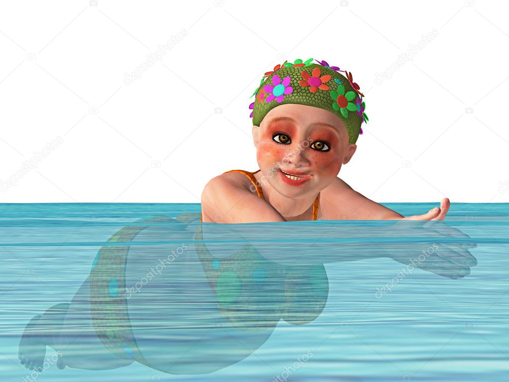 Thick woman swiming in a pool