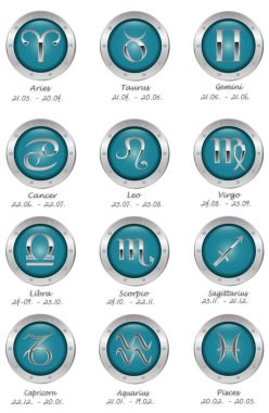 Glossy buttons with zodiac signs isolated on white clipart