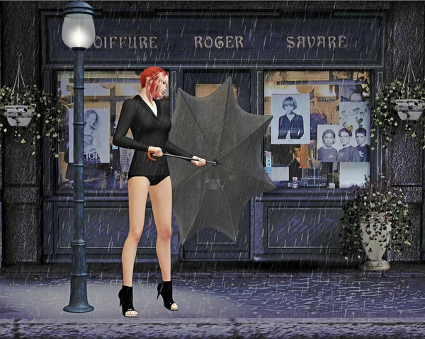 雨の中で立っている女性 — ストック写真