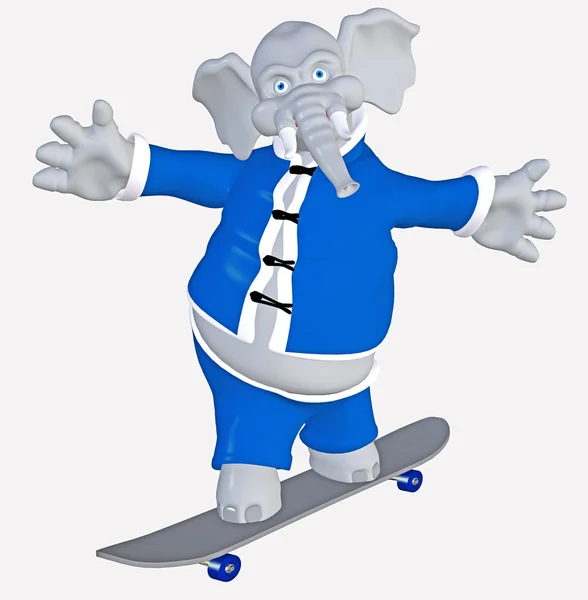 スケート ボードでかわいい漫画象 — ストック写真