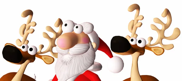 Glücklicher Weihnachtsmann und seine Rentiere — Stockfoto
