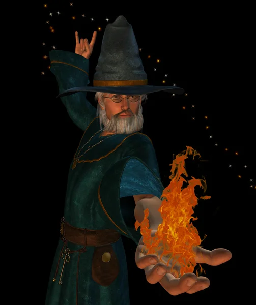Old wizard casting a spell — Stock Photo, Image