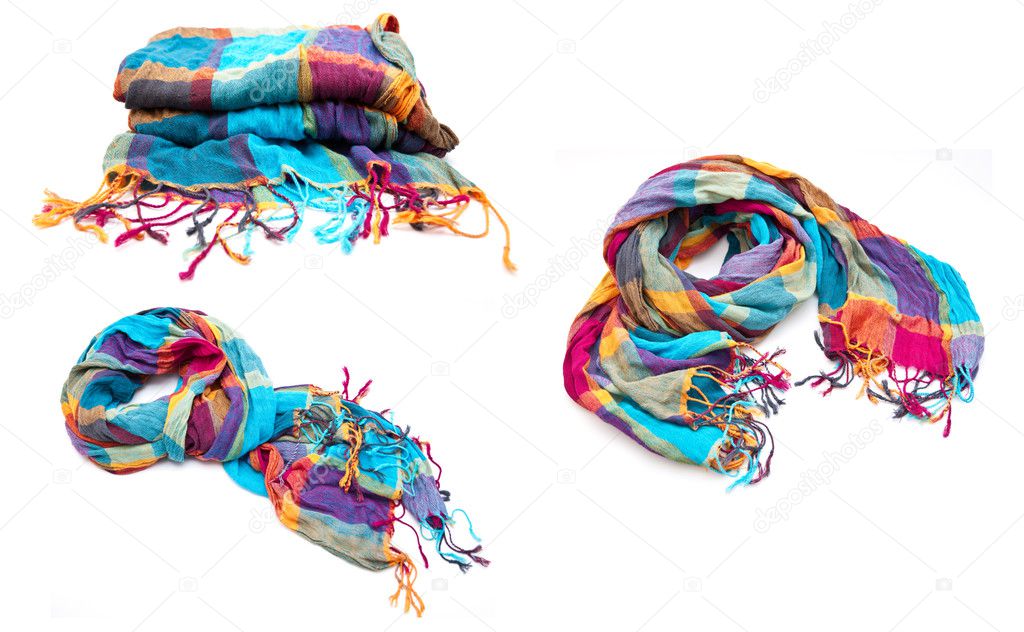 A collage of colorful cotton women's scarves