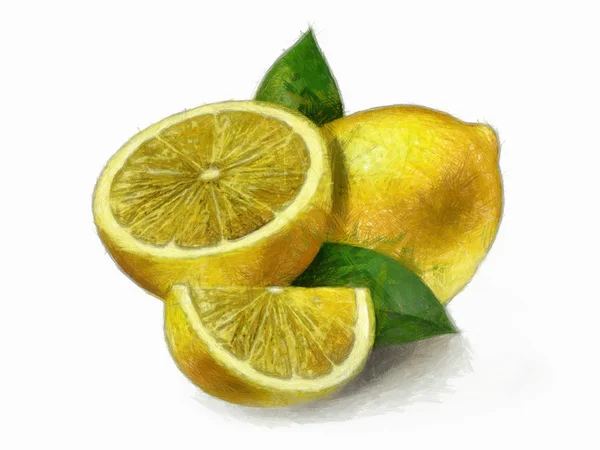 Citron - Citroner med blade - Stock-foto