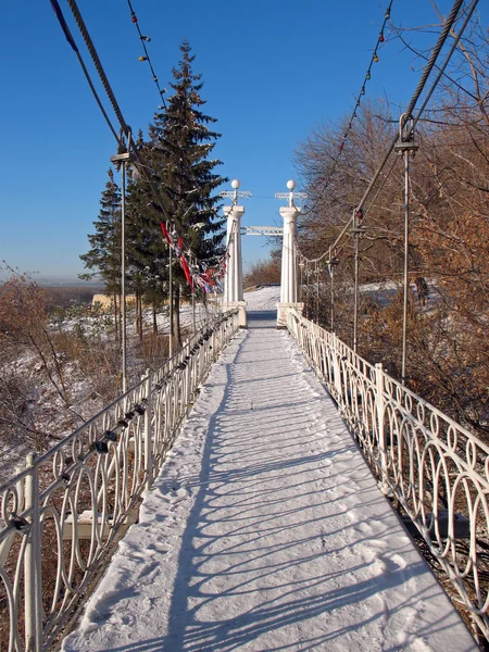 在公园里坡下小桥梁μικρή γέφυρα υπό κλίση στο πάρκο. — 图库照片