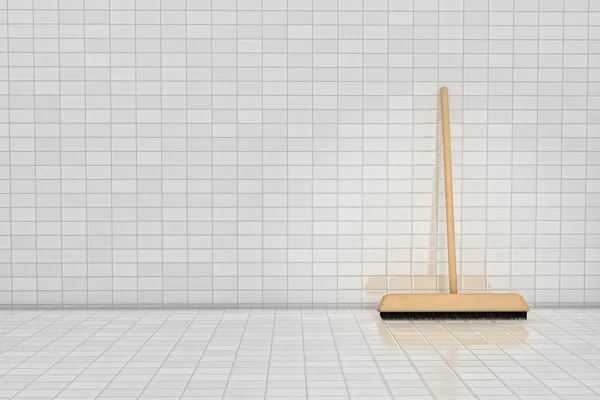 Broom lying on tile — Stok fotoğraf