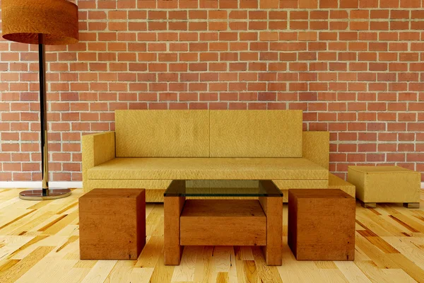 Шкіряний диван зі столом — стокове фото