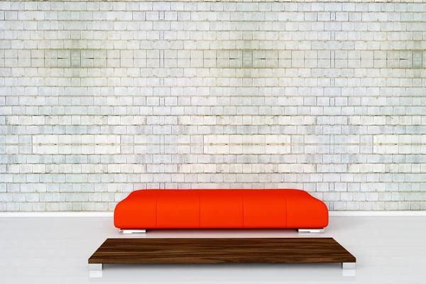 Sofá na parede de tijolo branco — Fotografia de Stock
