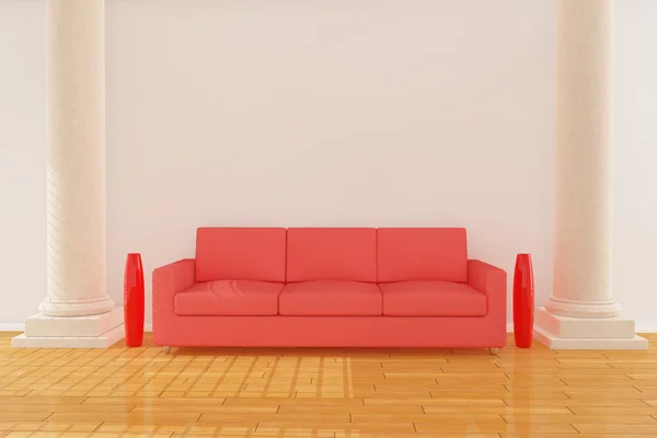 Червоний диван з колонкою — стокове фото