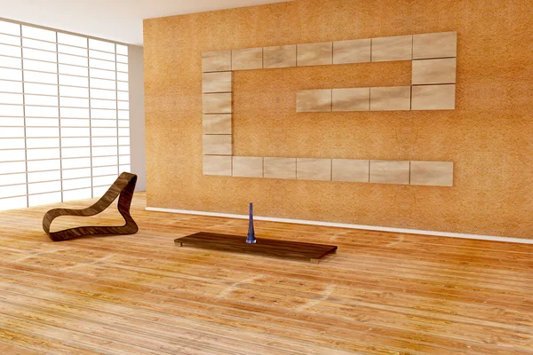 Современный интерьер с деревянным стулом — стоковое фото