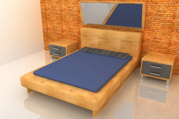 3D ahşap yatak odası — Stok fotoğraf