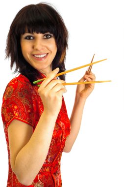 Girl and chinese sticks clipart