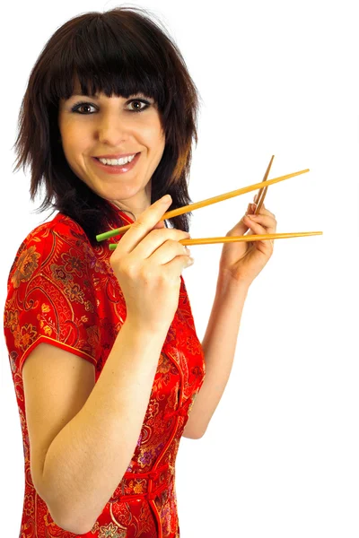 stock image Girl and chinese sticks