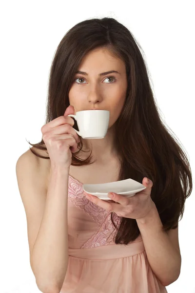 美丽的女孩喝咖啡 — 图库照片