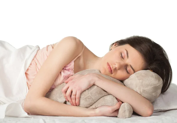 Girl sleep with toy — Stock Photo, Image