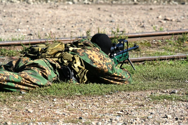 Military man in an ambush up — Stock Photo, Image