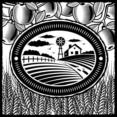 Retro farm black and white vector