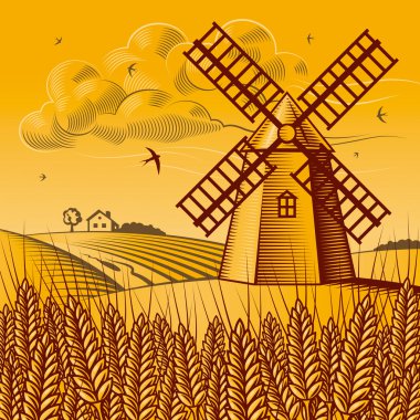 Landscape with windmill clipart