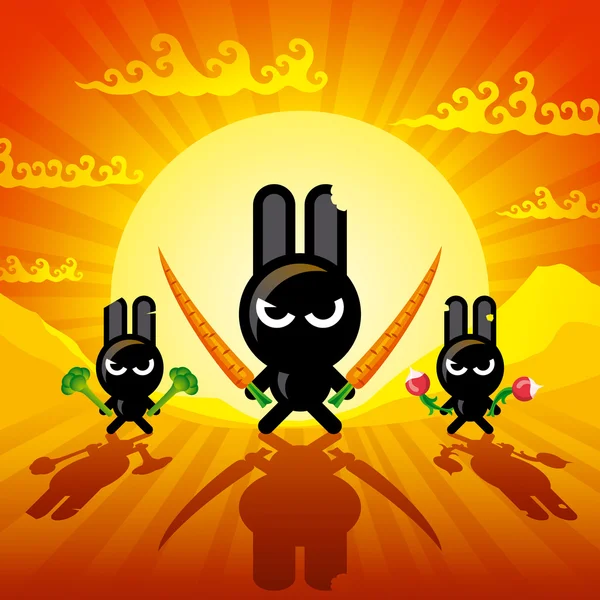 Conigli ninja — Vettoriale Stock