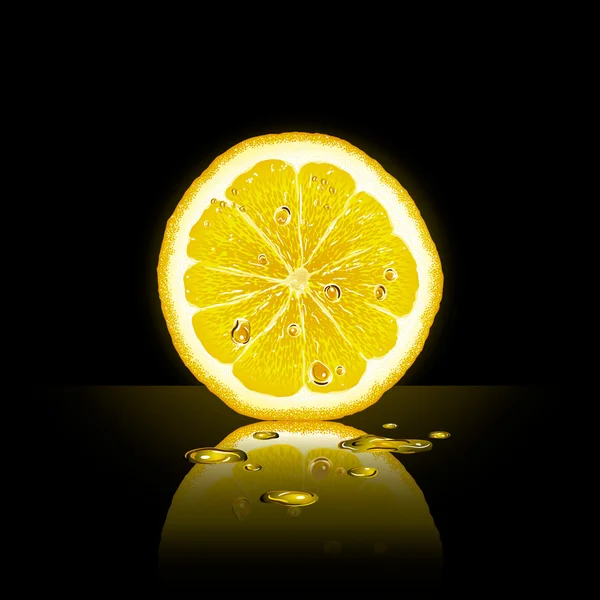 Fatia de limão no fundo preto — Vetor de Stock