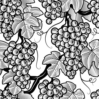 Seamless grape background black and white clipart