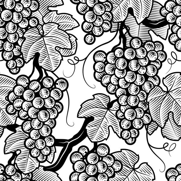 Fundo de uvas sem costura preto e branco — Vetor de Stock
