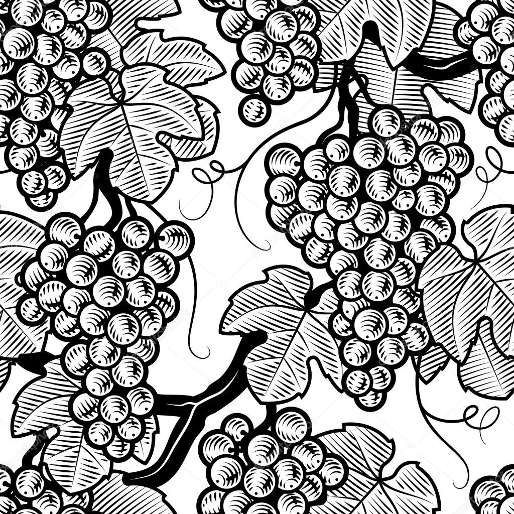 Seamless grape background black and white