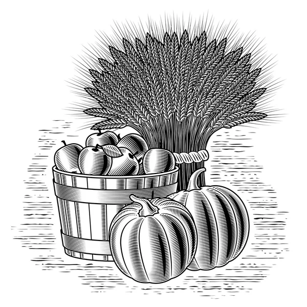 Retro hasat natürmort siyah ve beyaz — Stok Vektör