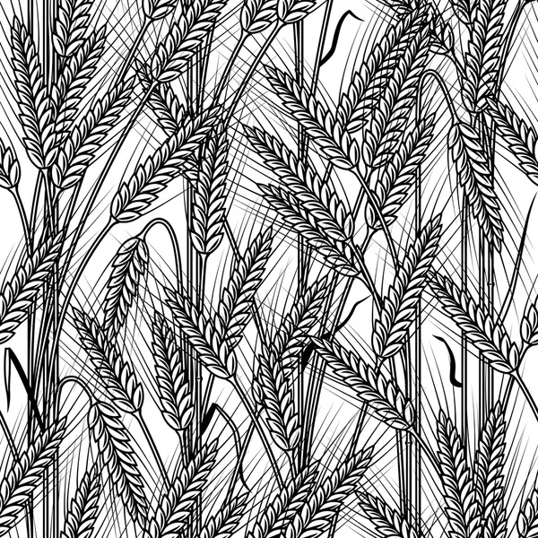 Orejas de cereales sin costura fondo blanco y negro — Archivo Imágenes Vectoriales