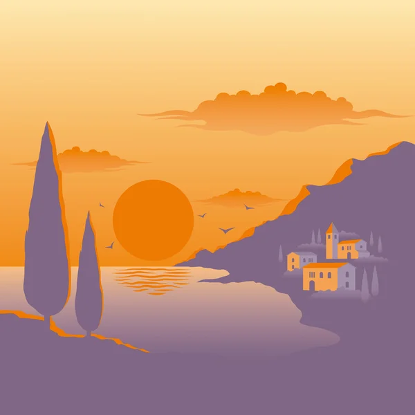 Mediterraner Sonnenuntergang — Stockvektor