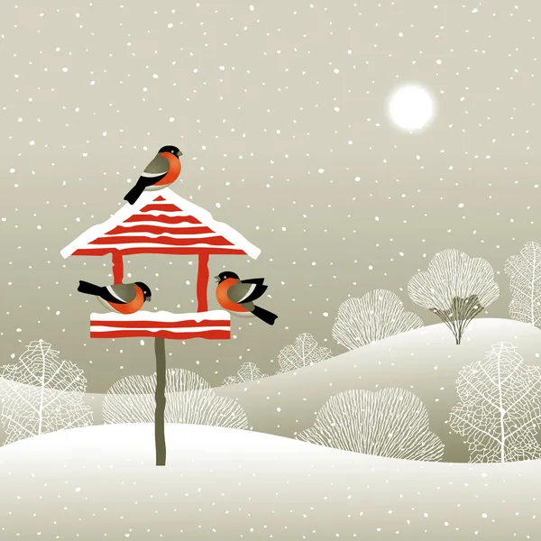 Comedero de aves en el bosque de invierno — Archivo Imágenes Vectoriales