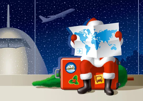 Mikulás karácsonyi utazási Jogdíjmentes Stock Vektorok