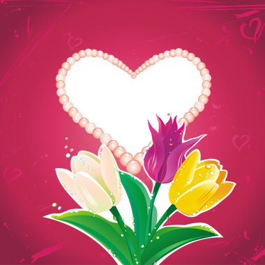 Vector pearls with color tulips clipart