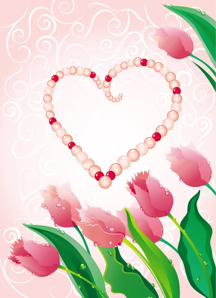 Perlas rosadas con tulipanes — Archivo Imágenes Vectoriales