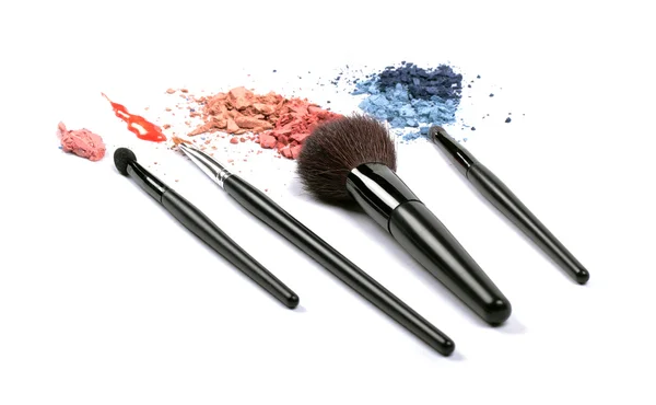 stock image Cosmetic brushes and eyeshadows