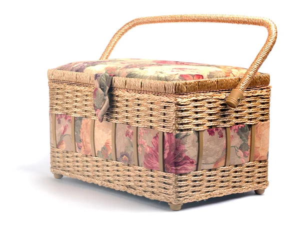 Knitting basket isolated on white background — Stock Photo, Image