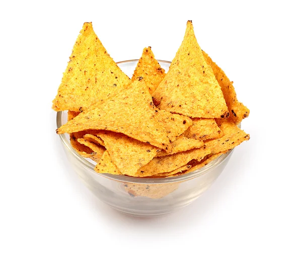Tortilla chips en la placa de cristal — Stockfoto