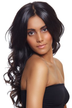 Beautiful woman with long black curly hair clipart