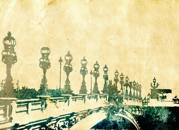 Grunge καρτ ποστάλ με γέφυρα στο Παρίσι — Φωτογραφία Αρχείου