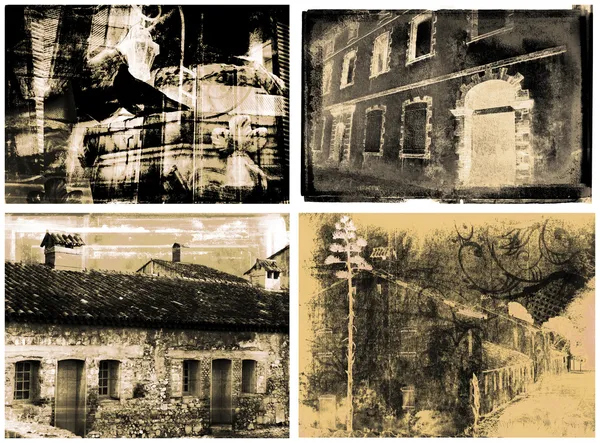 4 bina vintage illüstrasyonlar ayrıntılı — Stok fotoğraf