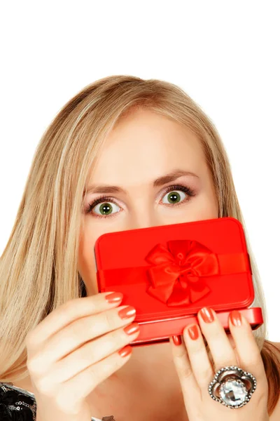 Red gift box surprise — Stock Photo, Image
