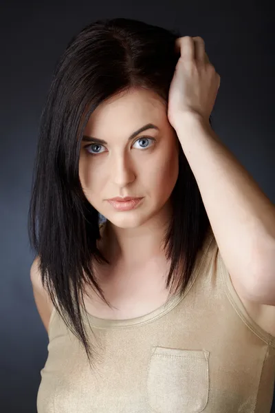 Woman with dark hair in bob Stock Picture