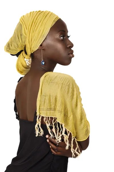Serious South African woman with yellow scarf. — Stock Photo, Image